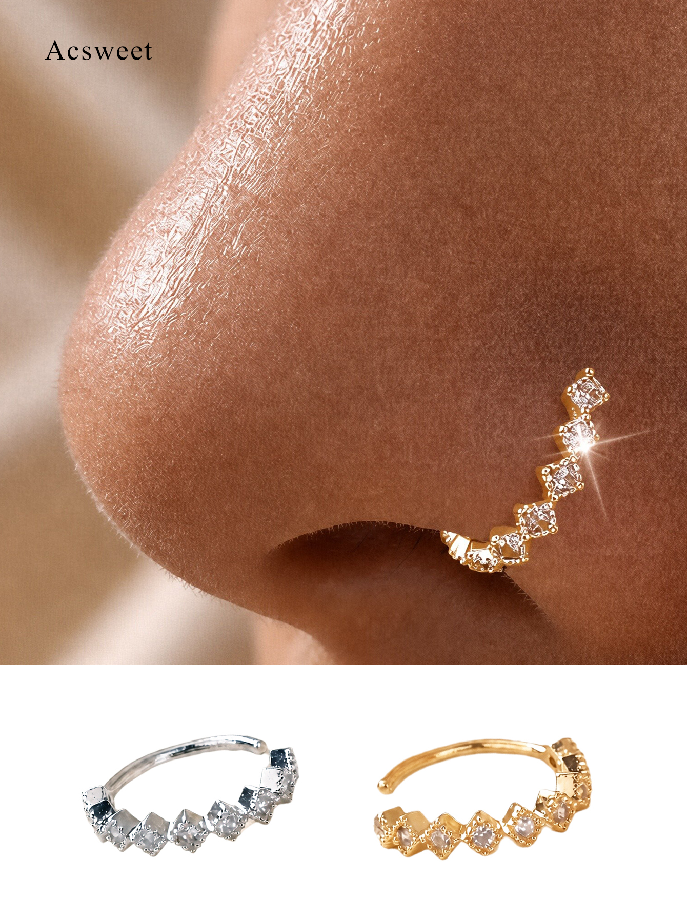 Non-Pierced Geometric Zircon Nose Clip